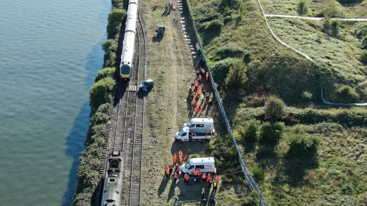 Emergency response vehicles at the exercise site. // Credit: Network Rail