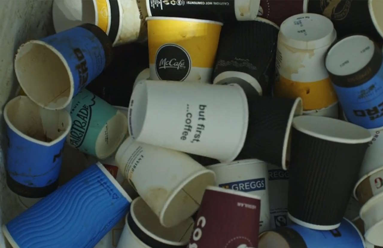 Discarded coffee cups. // Credit: Network Rail