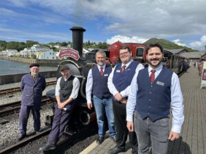 left to right FfWHR’s Nick Griffith, Tim Goodspeed, Welsh comedian and presenter Tudur Owen, steward Mackenzie Diggons and Spanish and Welsh Comedian, Ignacio Lopez.