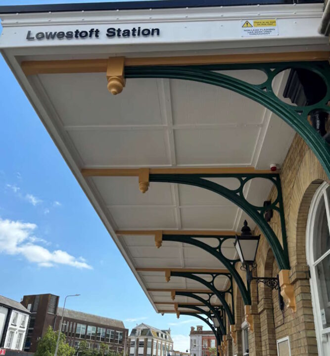 The refurbished canopy at Lowestoft station. // Credit: Greater Anglia