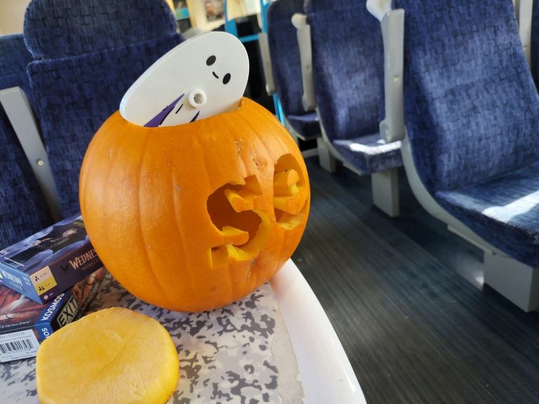 A pumpkin on the Ghost Train to TRAINsylvania. // Credit: Southeastern