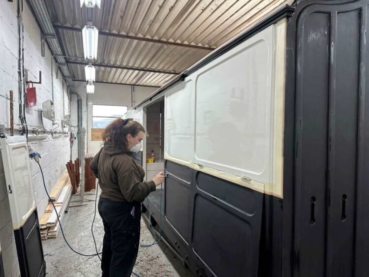 Sarah working on the luggage Van - Ffestiniog & Welsh Highland Railways