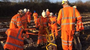 Network Rail engineers carrying out track maintenance. // Credit: Network Rail