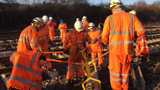 Network Rail engineers carrying out track maintenance. // Credit: Network Rail