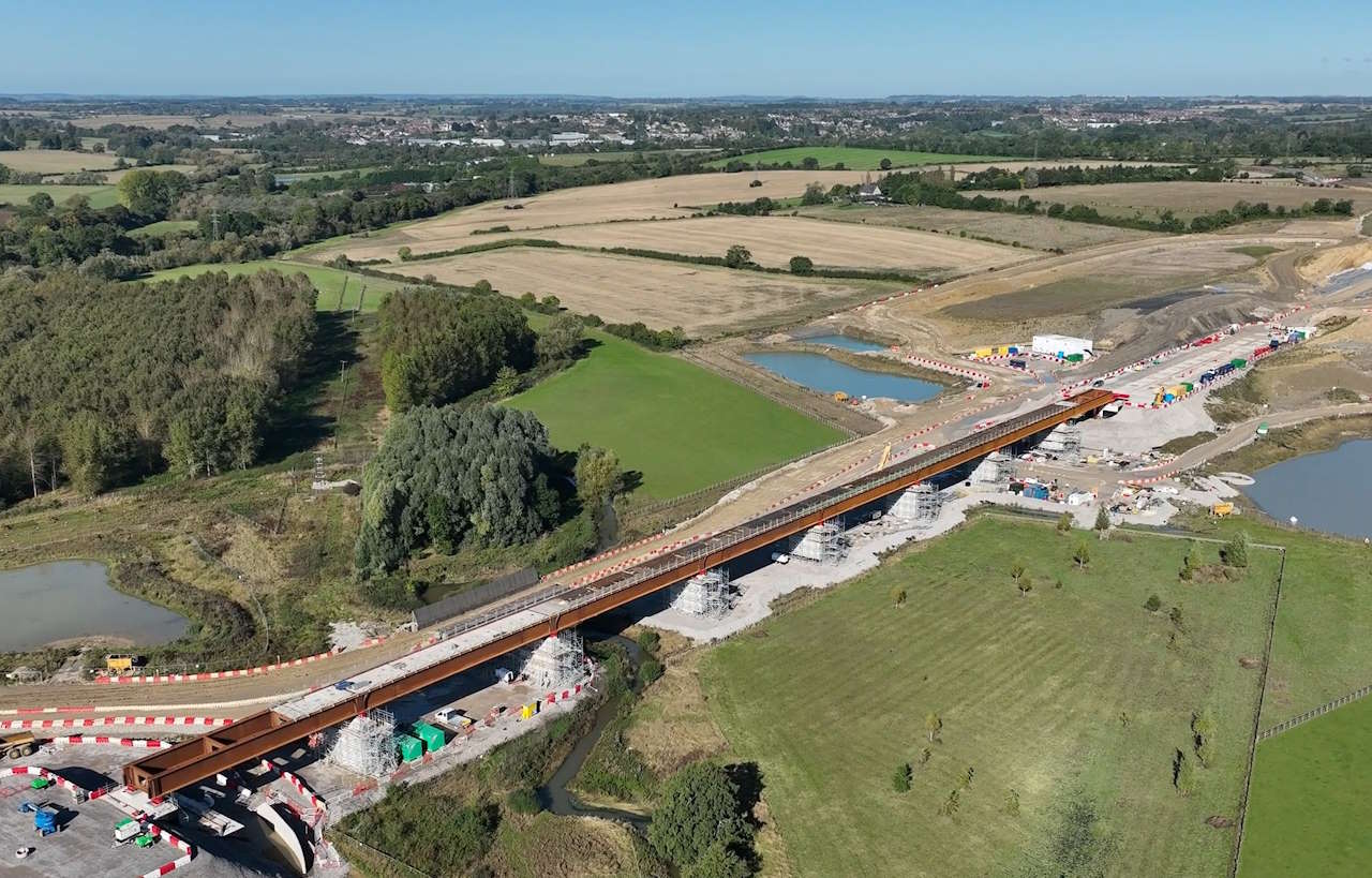 Westbury viaduct after completion of the deck slide. // Credit: HS2