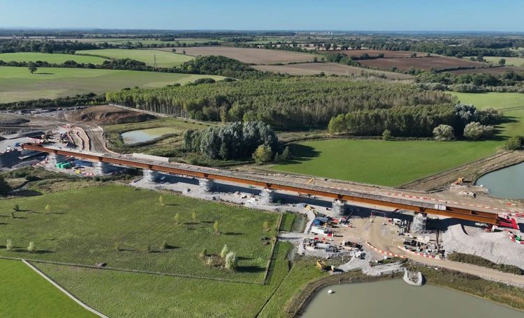 Westbury viaduct after completion of the deck slide. // Credit: HS2