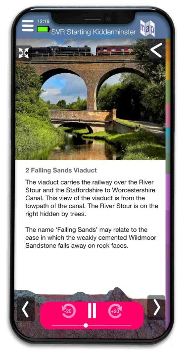 An example of one of the SVR information pages in the Geopark app - Severn Valley Railway