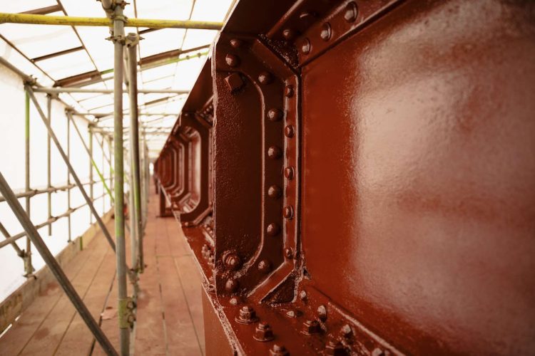 Close up showing the newly restored and freshly painted gantry. // Credit: Science & Industry Museum,