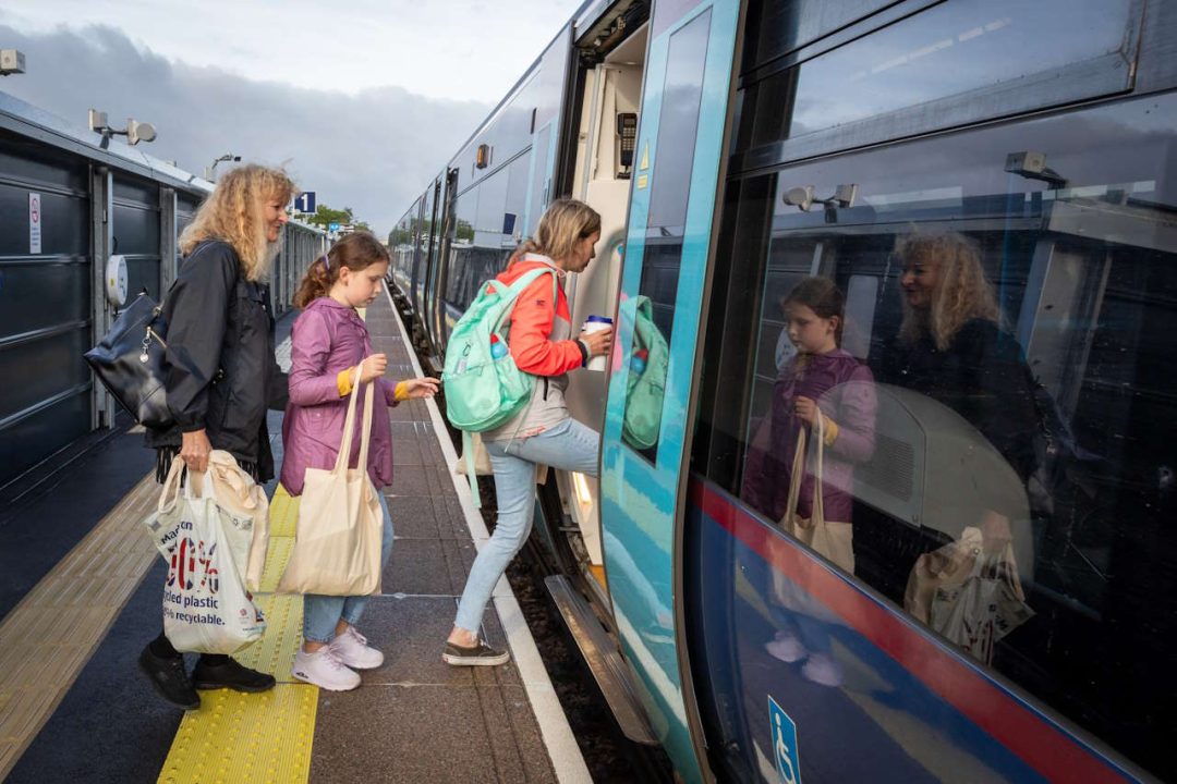 Customers boarding a train at the new Thanet Parkway station. // Credit: Southeastern