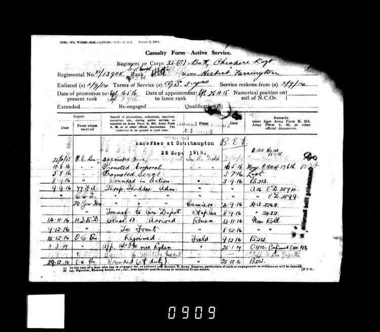 Casualty Record for Herbert Farrington MM. // Credit: Alstom