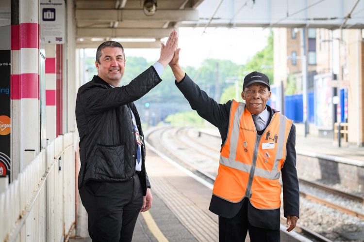 High fives for Joe Healy (left) and Siggy Cragwell. // Credit: Govia Thameslink Railway