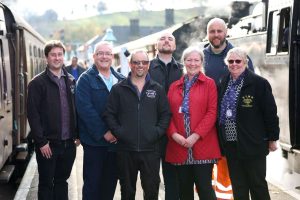 NYMR ECITB L-R Sam Cumbor, Mark Rae, Piglet (Paul Middleton), Alan Neal, Vicky Edmond, Nick Simpson, Yvonne Day (1)