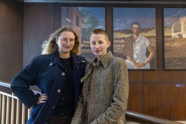 R Rosie Hastings L Hannah Quinlan Angels of History 2024 St James’s Park station Commissioned by Art on the Underground Photo GG Archard Courtesy of the artists and Arcad