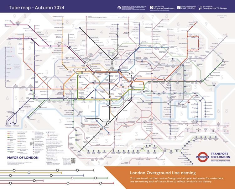 New names and colours on the Transport for London Overground map. // Credit: Transport for London