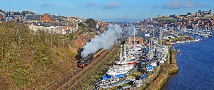 LNER B! CLass No. 61264 departing from Whitby. // Credit: North Yorkshire Moors Railway 