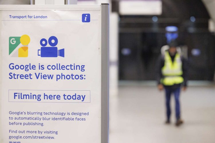 Sign warning Google Street View filming is in progress. // Credit: Transport for London