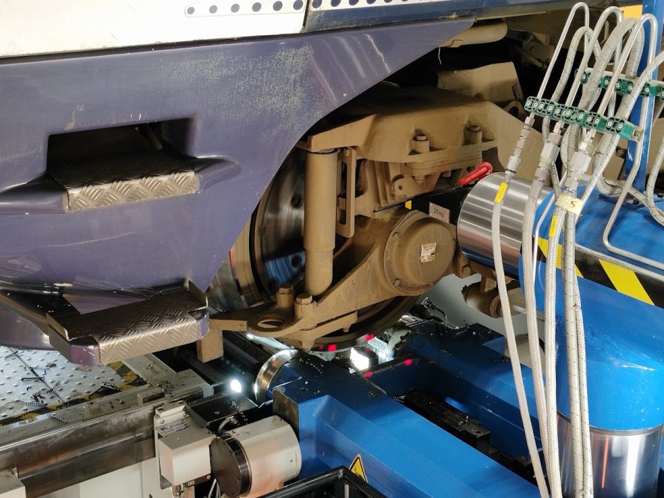 Wheel lathe work taking place on a Class 465