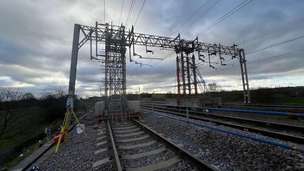 Damaged overhead line structure at Polesworth. // Credit: Network Rail