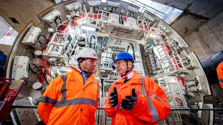 Rail Minister, Lord Peter Hendy, and new HS2 CEO Mark Wild at Old Oak Common East box where the Euston TBMs are being prepared - HS2 Ltd