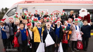 School children with the newly named train