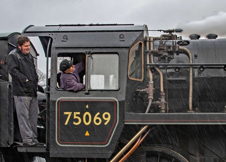 Driver Mick Matthews and fireman Alex Robinson who will preform the 'whistle up' // Credit John Titlow