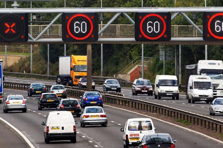 Digital speed restriction in use of motorway. // Credit: Network Rail