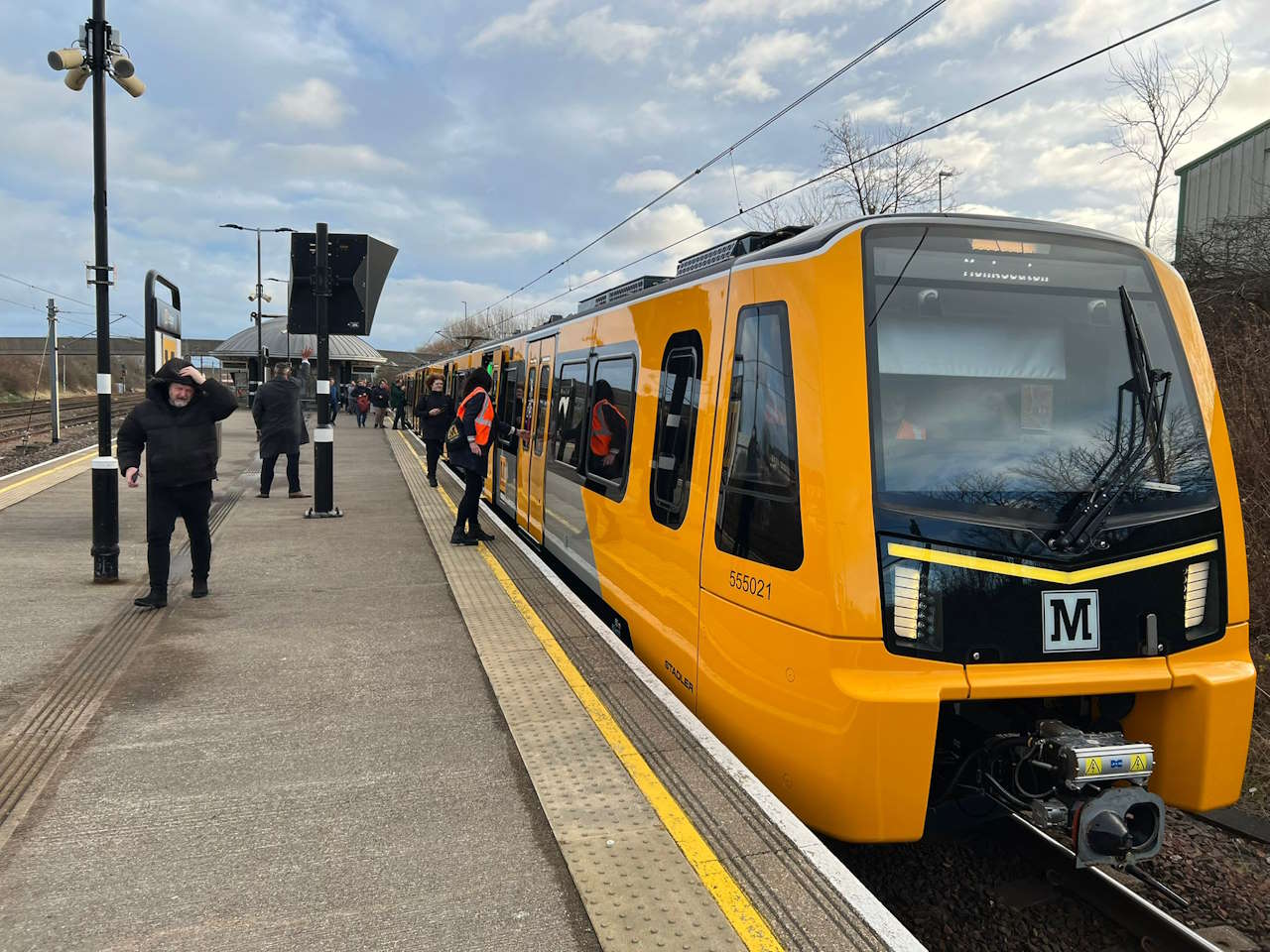 The new Metro train enters customer service for the first time at Pelaw Metro station. // Credit: Nexus