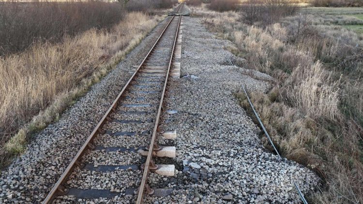 Ballast washed away on the Conwy Valley line. // Credit: Network Rail