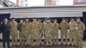 Military personnel at Leeds station. // Credit: Northern