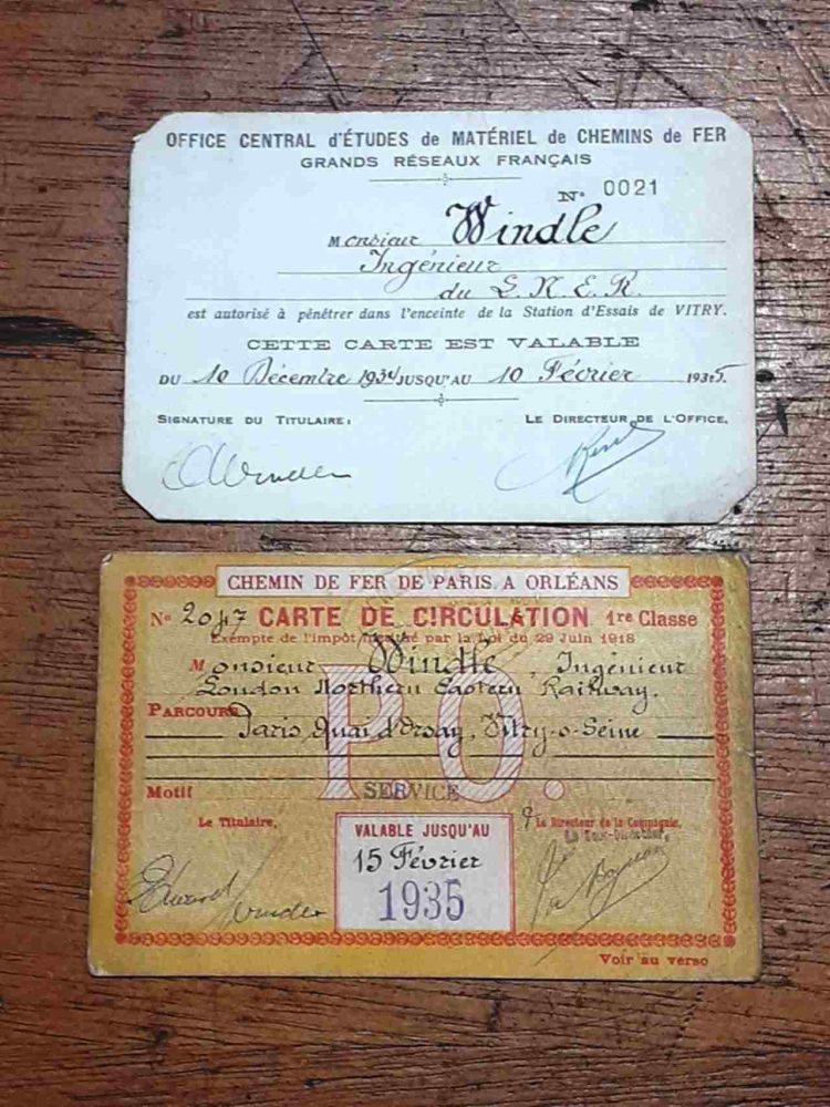 Two passes issued to Teddy Windle when he took P2 Cock o the North to France in 1934-35 - A1 Steam Locomotive trust