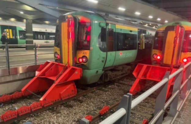 The train and buffer stops (shown on the left of the picture) after the collision